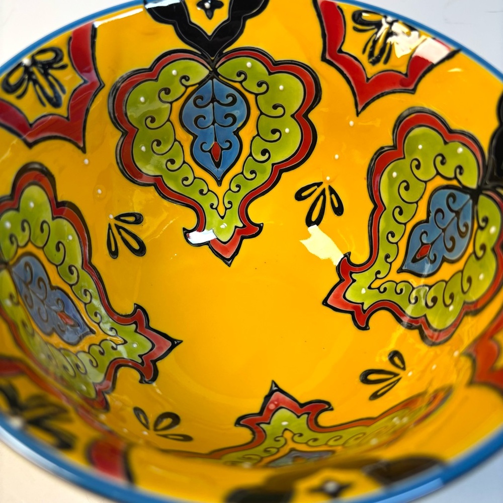 Boho‎ Decorative Serving Bowl Ramen Bowl Goldtone Colorful Porcelain Display